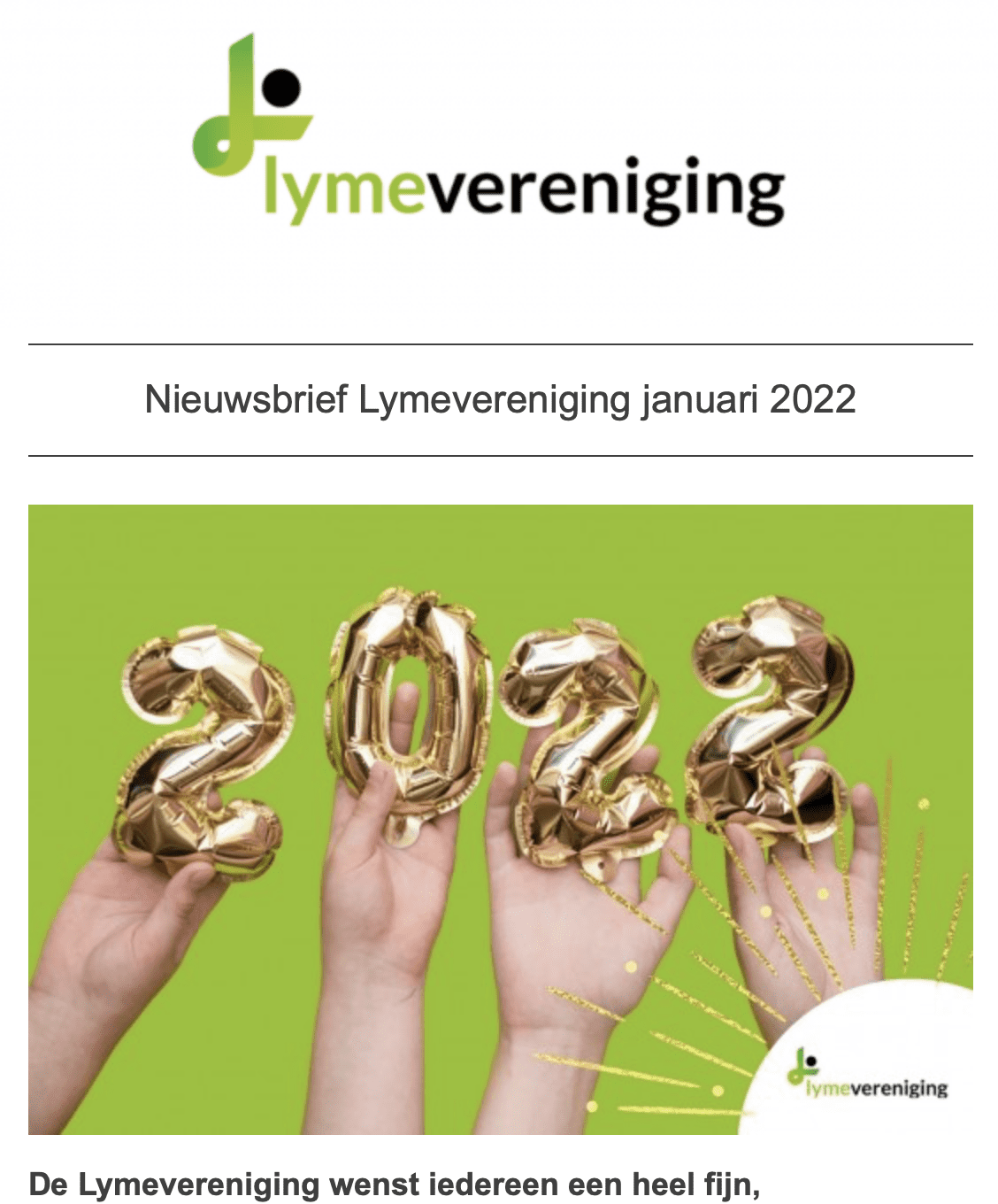Nieuwsbrief Lymevereniging Januari 2022